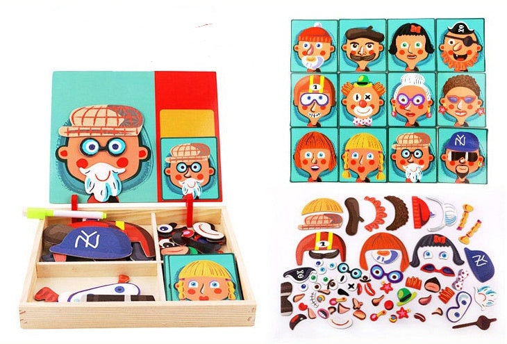 Montessori Magnetic Wooden Puzzle Box Cartoon Educational Painting Toy