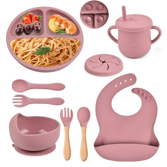 Silicone Baby Feeding Set 9 Piece Suction Bowl Plate Utensils