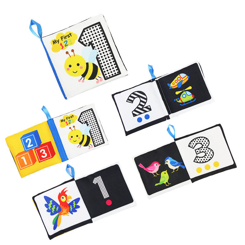 Baby Visual Cloth Book Black White Montessori Sensory Rattle Toy