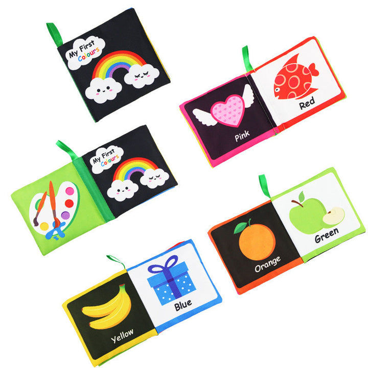 Baby Visual Cloth Book Black White Montessori Sensory Rattle Toy