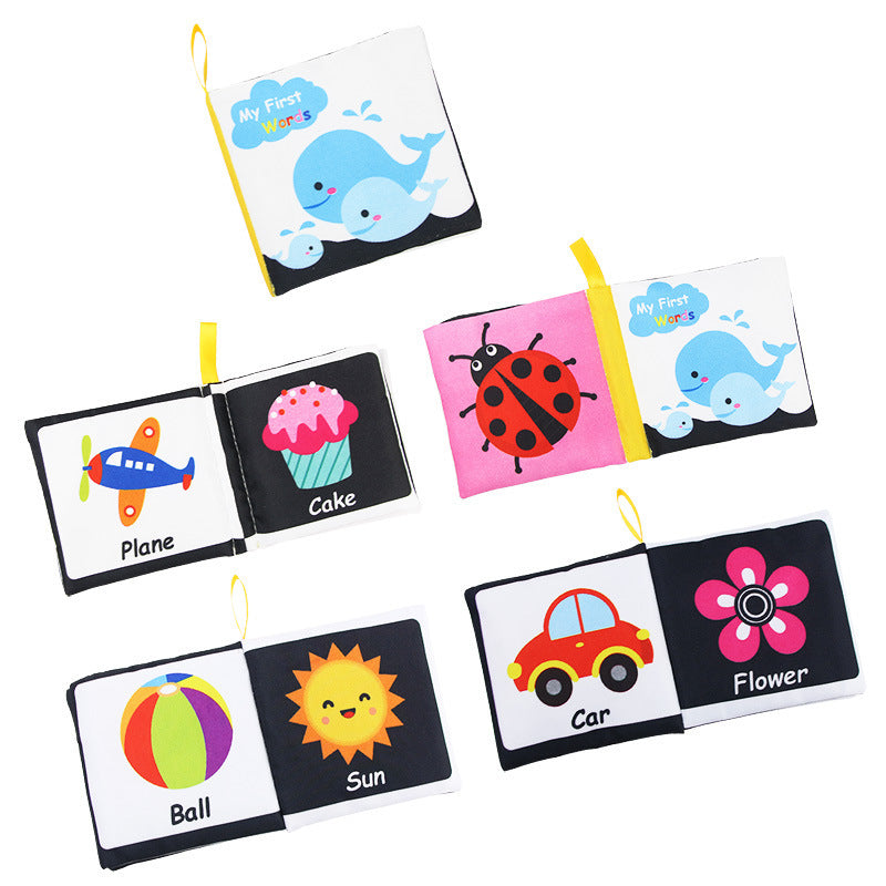 Baby Visual Cloth Book Black White Montessori Sensory Rattle Toy