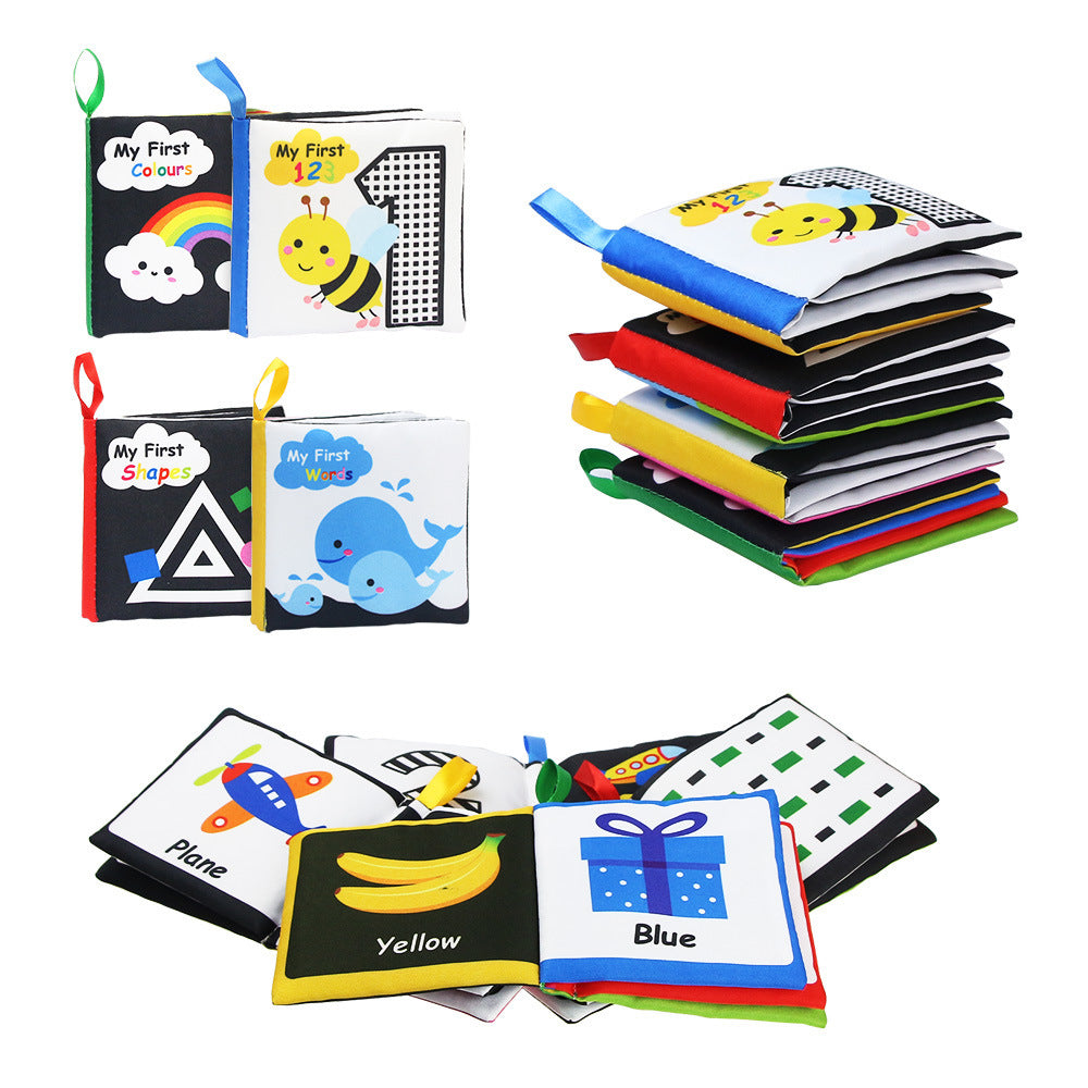 Baby Visual Cloth Book Black White Montessori Sensory Rattle Toy