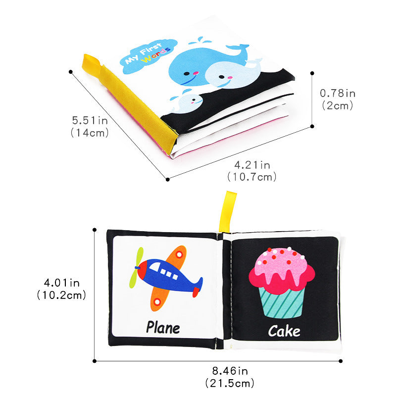 Baby Visual Cloth Book Black White Montessori Sensory Rattle Toy