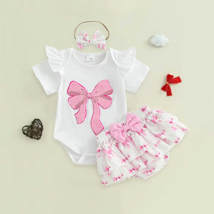 Cute Bow-Knot Romper Set For Baby Girls