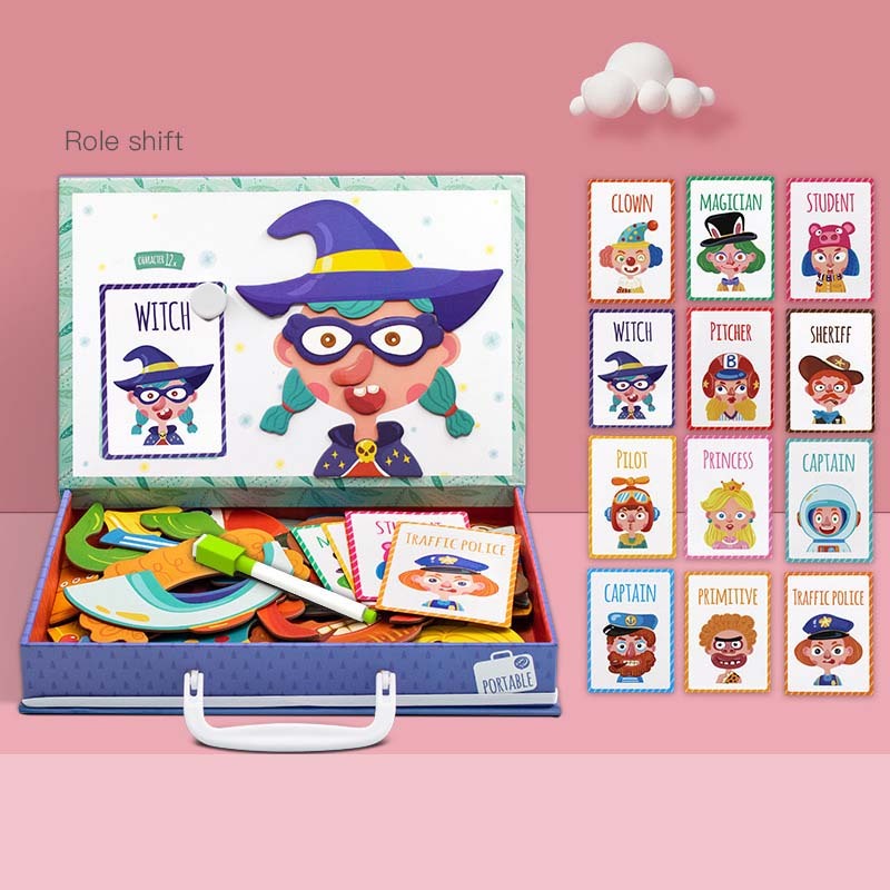 Montessori Magnetic Wooden Puzzle Box Cartoon Educational Painting Toy