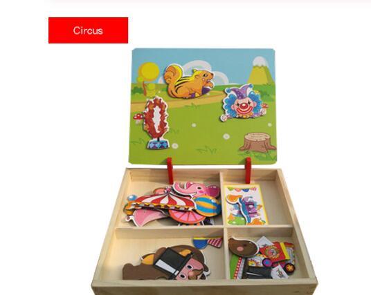 Montessori Magnetic Wooden Puzzle Box Cartoon Educational Painting Toy