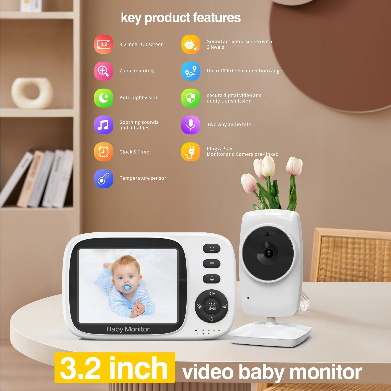 Video Baby Monitor Wireless LCD Two Way Audio Night Vision