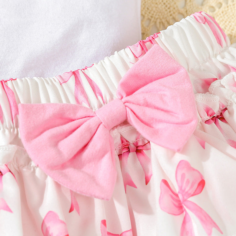 Cute Bow-Knot Romper Set For Baby Girls