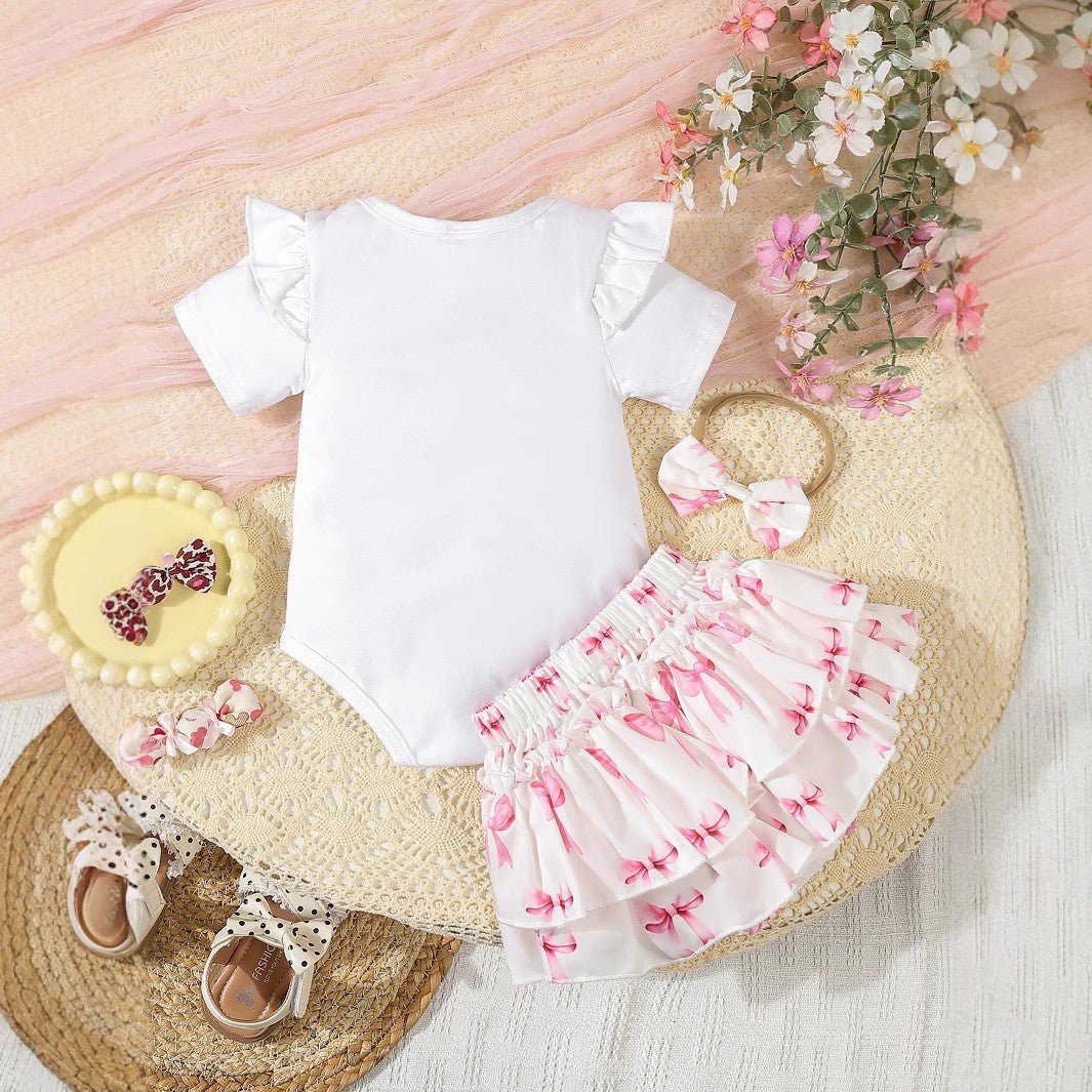 Cute Bow-Knot Romper Set For Baby Girls