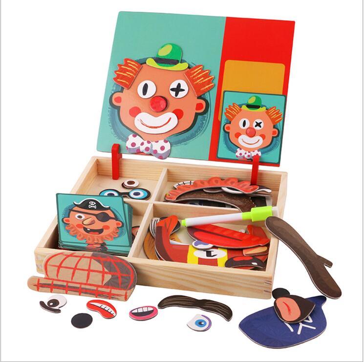 Montessori Magnetic Wooden Puzzle Box Cartoon Educational Painting Toy