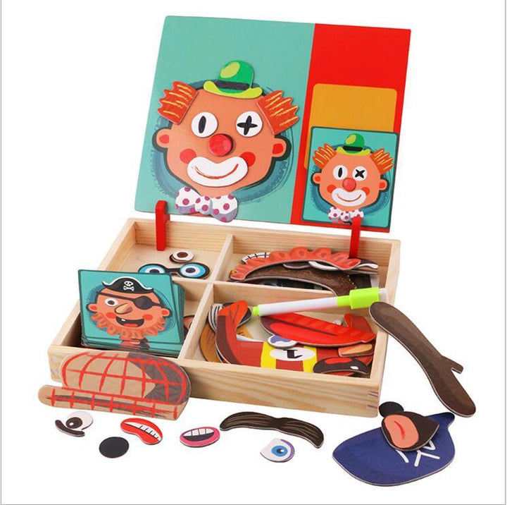 Montessori Magnetic Wooden Puzzle Box Cartoon Educational Painting Toy