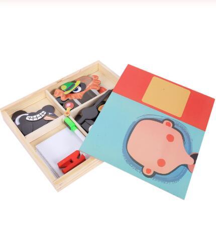 Montessori Magnetic Wooden Puzzle Box Cartoon Educational Painting Toy