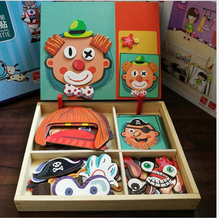 Montessori Magnetic Wooden Puzzle Box Cartoon Educational Painting Toy