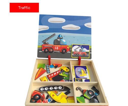 Montessori Magnetic Wooden Puzzle Box Cartoon Educational Painting Toy