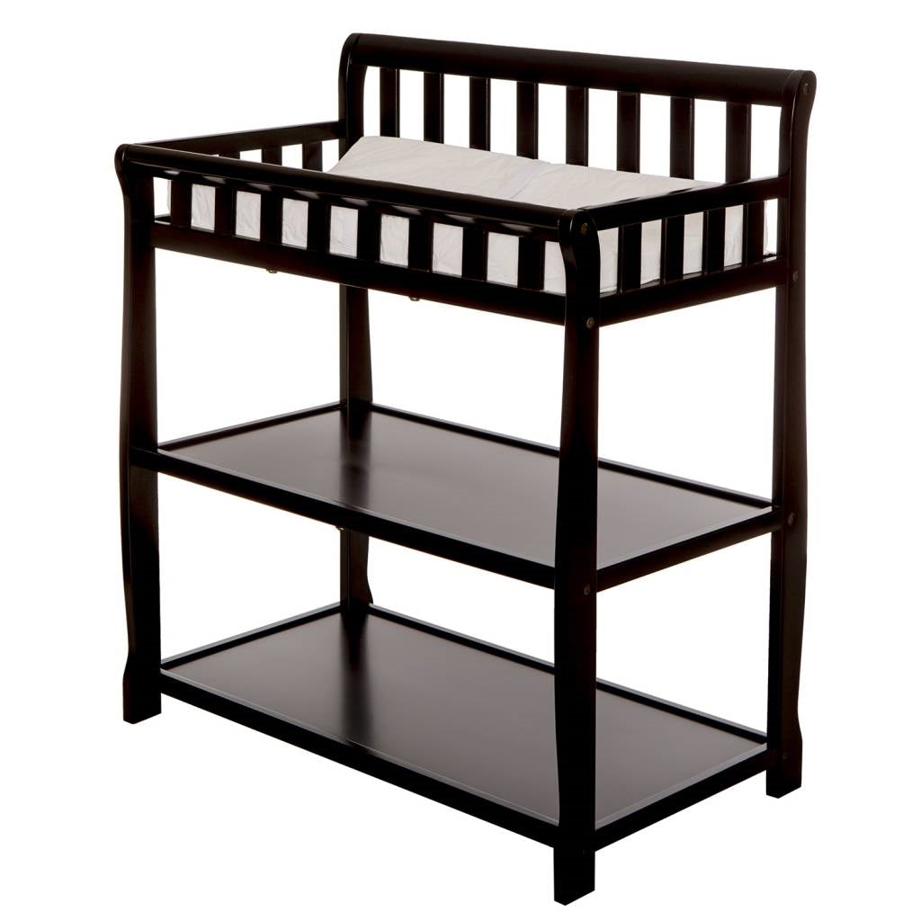 Modern Black Wooden Baby Changing Table Safety Rail Mattress Pad