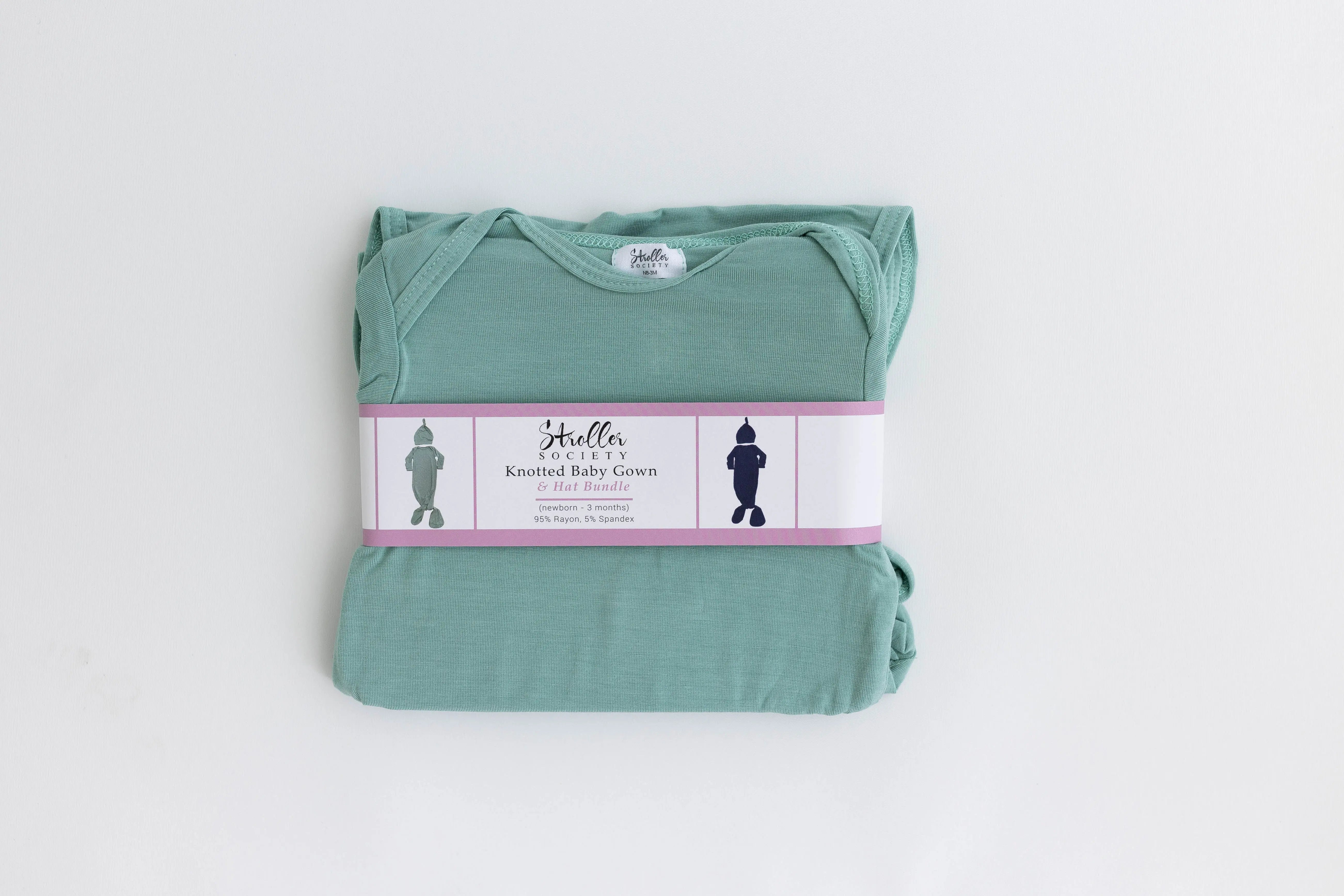 Newborn Knotted Baby Gown and Hat Set - Crew  - (Newborn-3 months) Mint, Navy Blue, Pink, Camel Brown