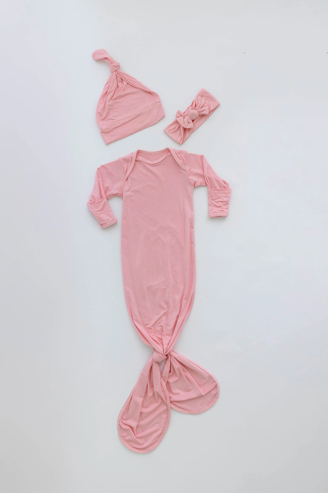 Newborn Knotted Baby Gown and Hat Set - Crew  - (Newborn-3 months) Mint, Navy Blue, Pink, Camel Brown