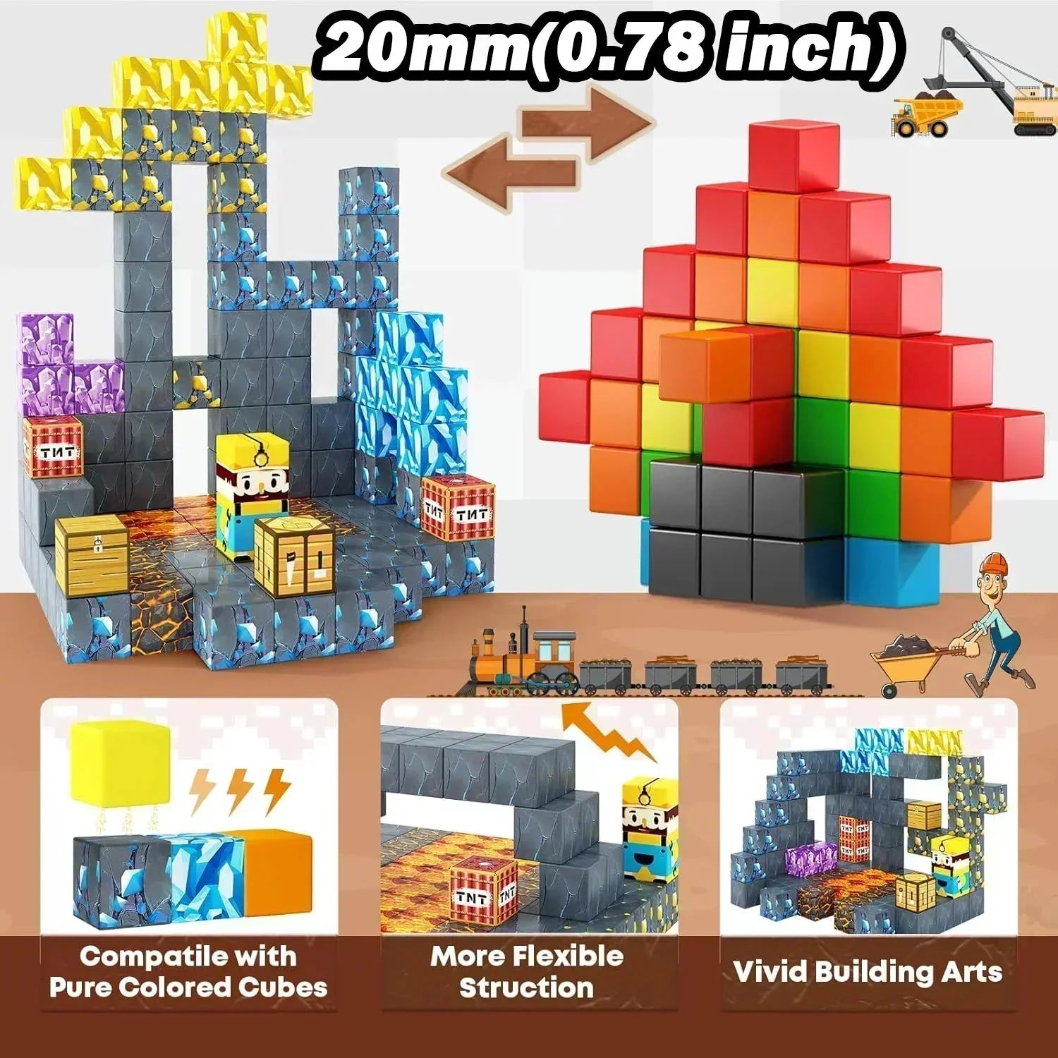 Magnetic Building Blocks Mine World Cube STEM DIY Kids Toy
