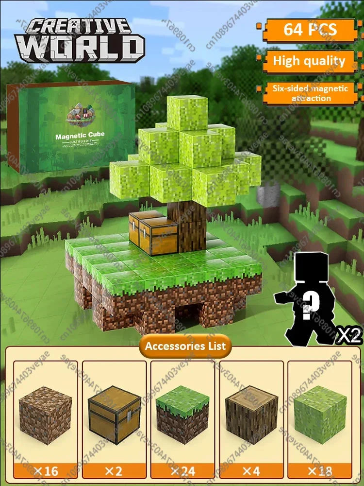 Magnetic Building Blocks Mine World Cube STEM DIY Kids Toy