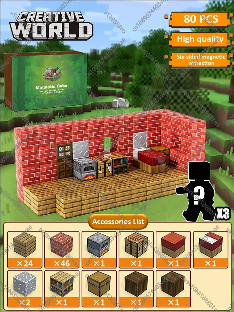 Magnetic Building Blocks Mine World Cube STEM DIY Kids Toy