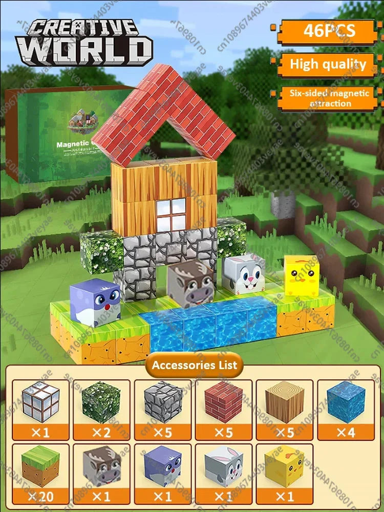 Magnetic Building Blocks Mine World Cube STEM DIY Kids Toy