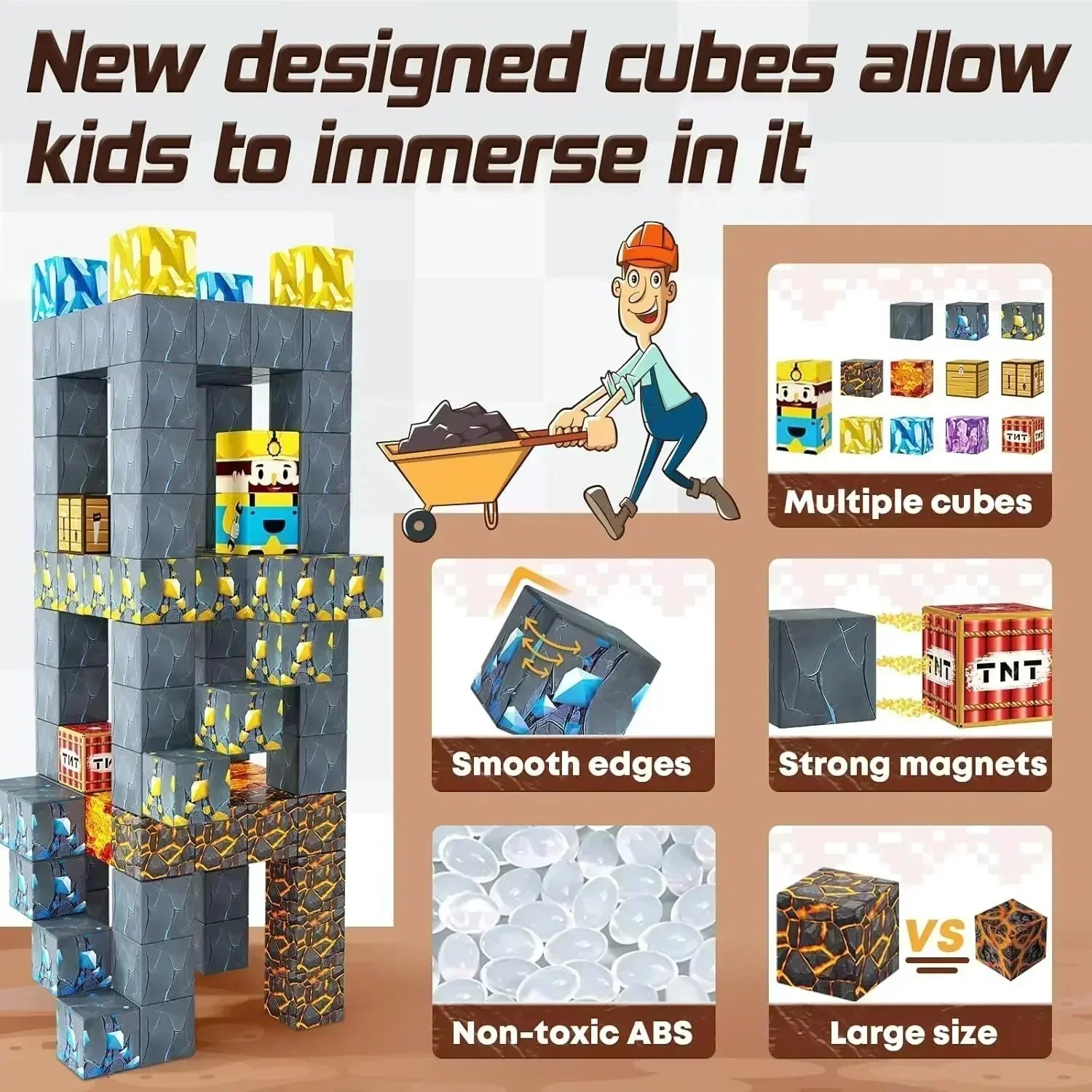 Magnetic Building Blocks Mine World Cube STEM DIY Kids Toy