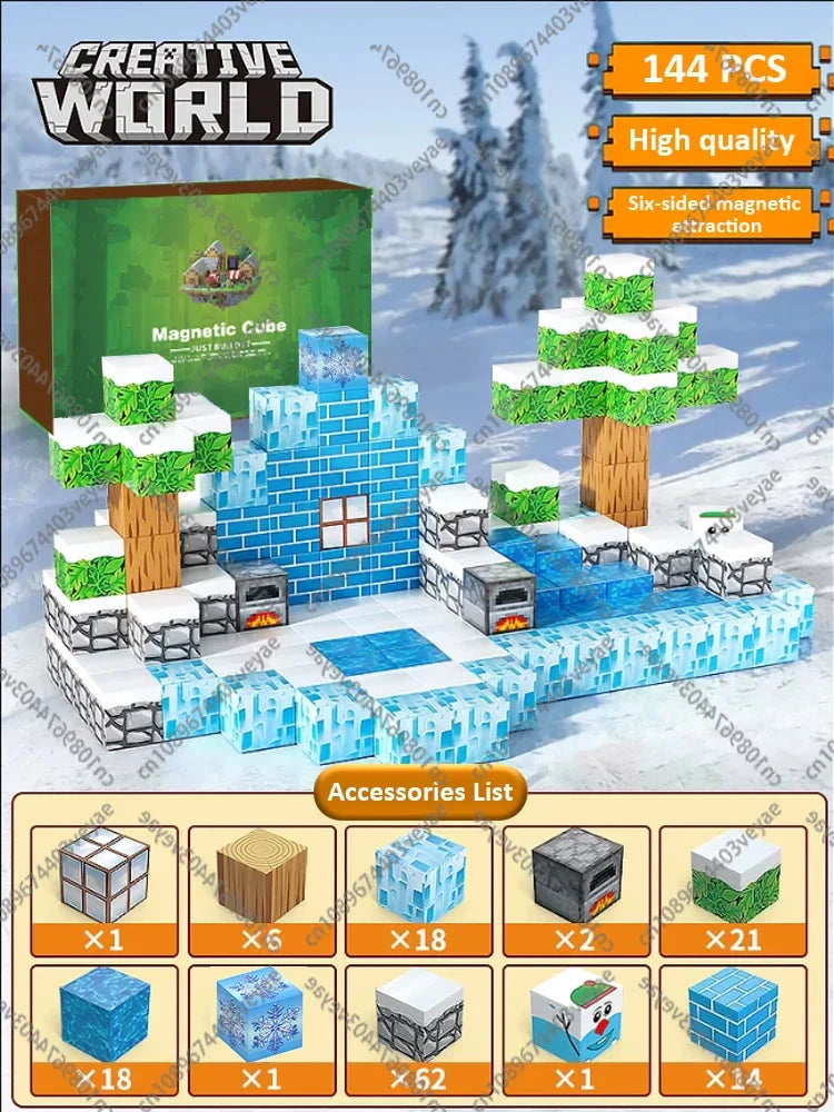 Magnetic Building Blocks Mine World Cube STEM DIY Kids Toy