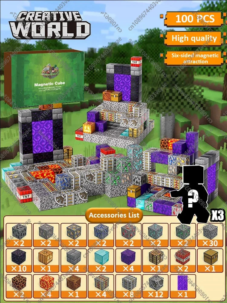 Magnetic Building Blocks Mine World Cube STEM DIY Kids Toy