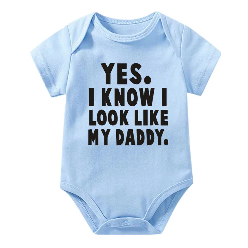 Funny Yes I Know I Look Like My Daddy Letters Print Baby Bodysuit Summer Cotton White Newborn Baby Clothes