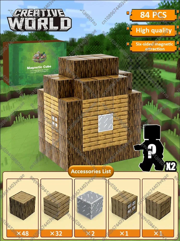 Magnetic Building Blocks Mine World Cube STEM DIY Kids Toy