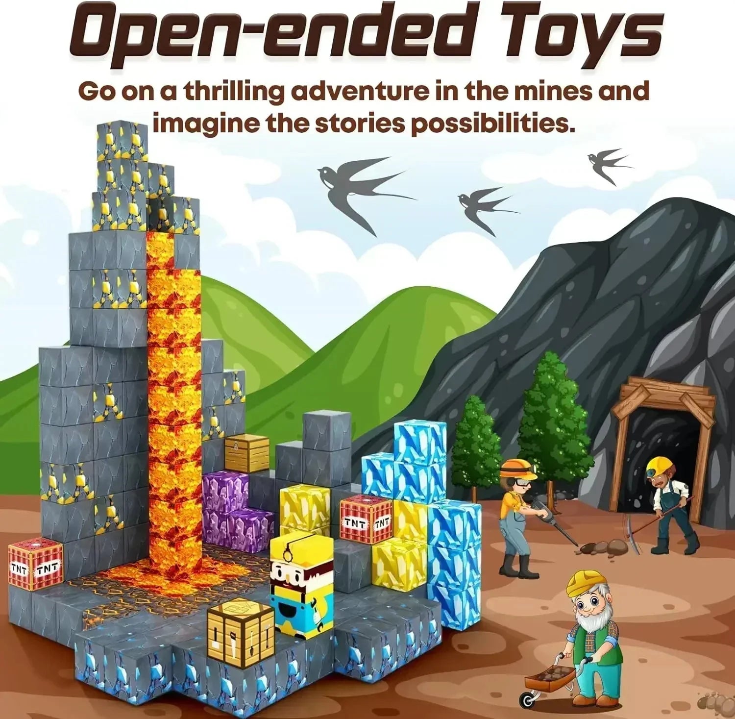 Magnetic Building Blocks Mine World Cube STEM DIY Kids Toy