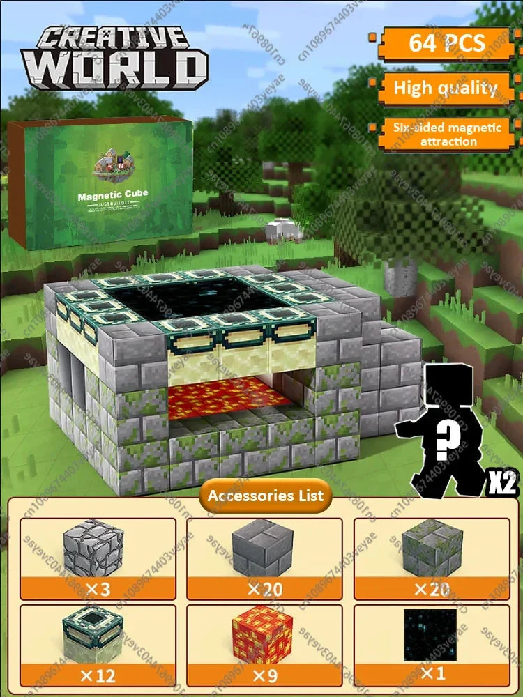 Magnetic Building Blocks Mine World Cube STEM DIY Kids Toy