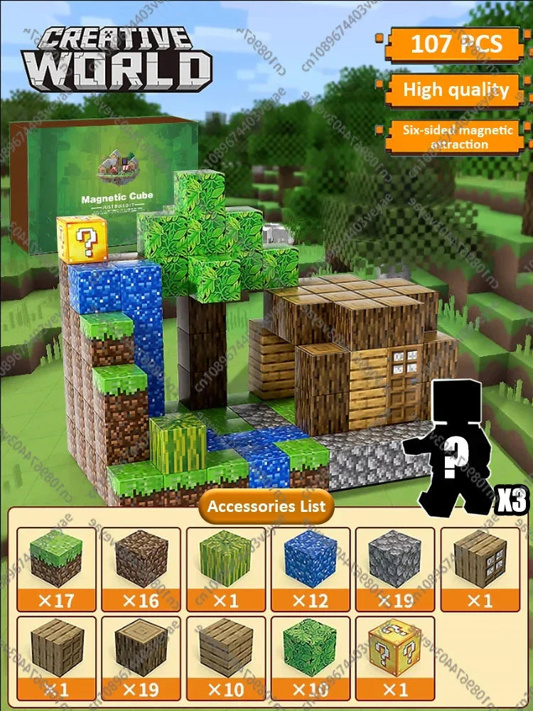 Magnetic Building Blocks Mine World Cube STEM DIY Kids Toy