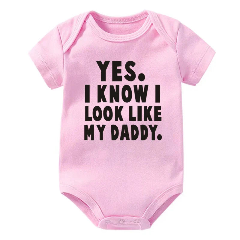 Funny Yes I Know I Look Like My Daddy Letters Print Baby Bodysuit Summer Cotton White Newborn Baby Clothes