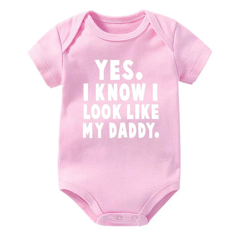 Funny Yes I Know I Look Like My Daddy Letters Print Baby Bodysuit Summer Cotton White Newborn Baby Clothes