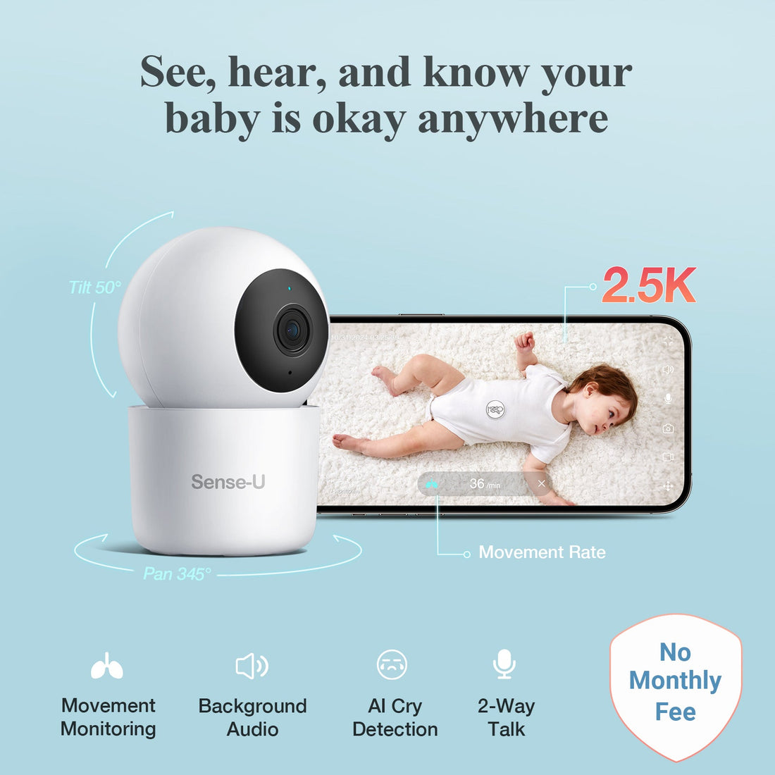 AI 2K PTZ Security Camera Smart Pan Tilt Zoom Indoor