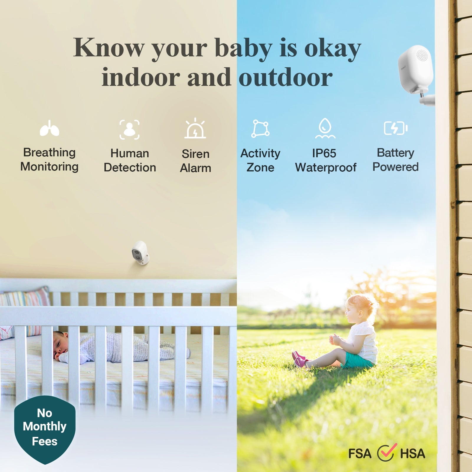 AI Battery Powered Security Camera Wireless Outdoor Indoor Smart Monitoring