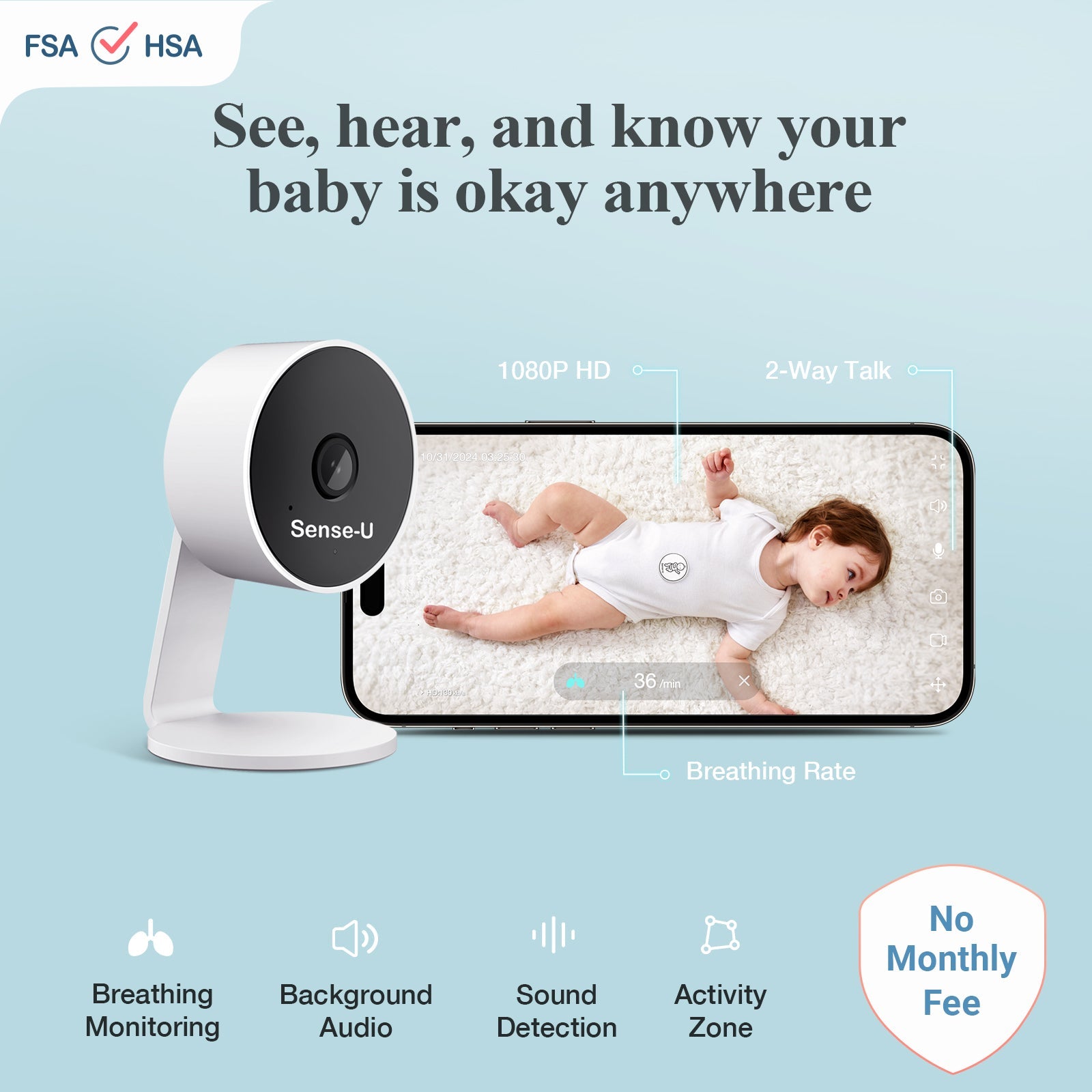 AI Indoor Security Camera Smart Home Monitoring Night Vision WiFi