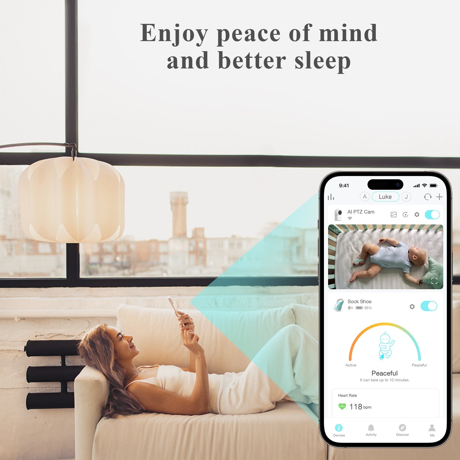 Smart Sock Shoe Bundle 2.5K PTZ Camera Baby Monitor System