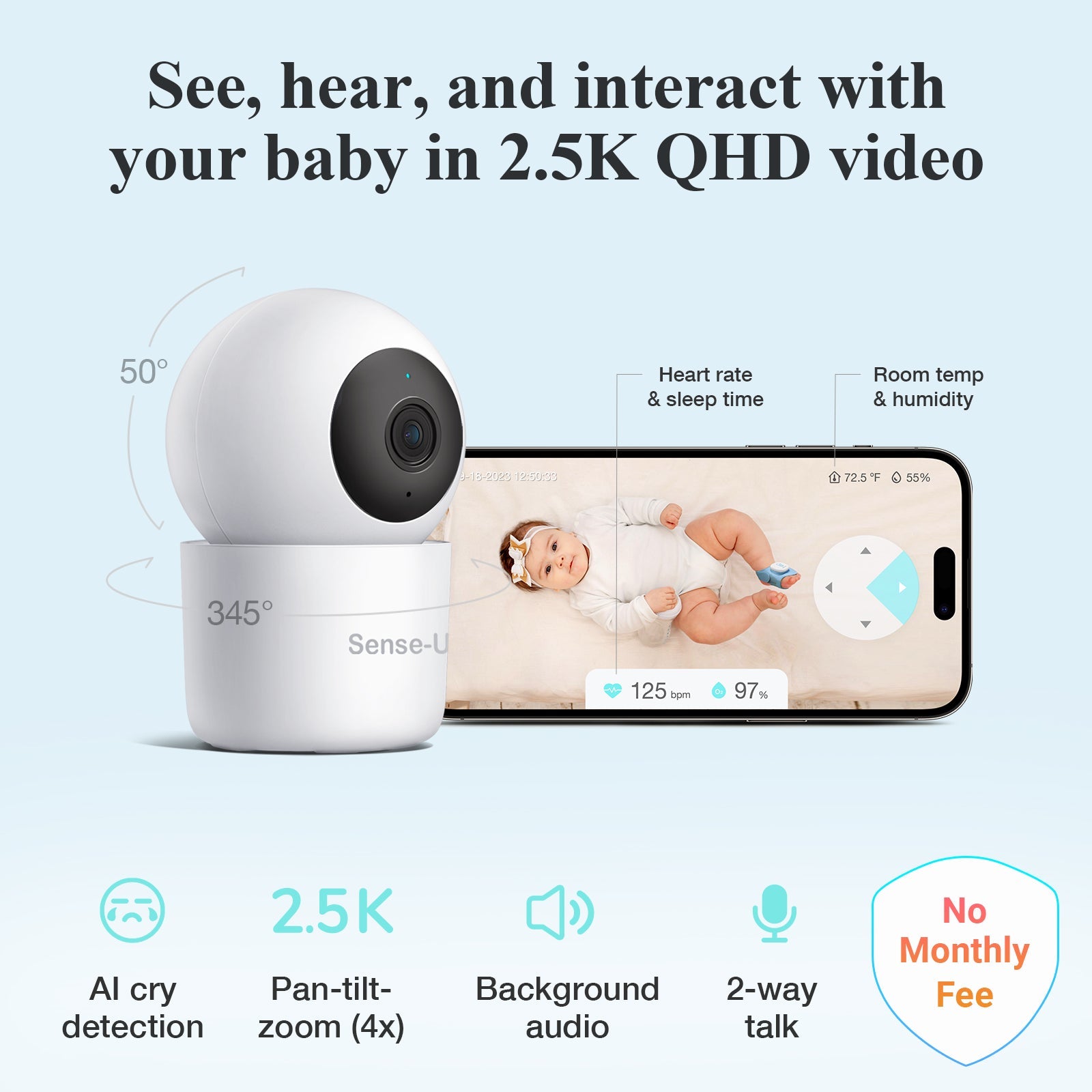 Smart Sock Shoe Bundle 2.5K PTZ Camera Baby Monitor System