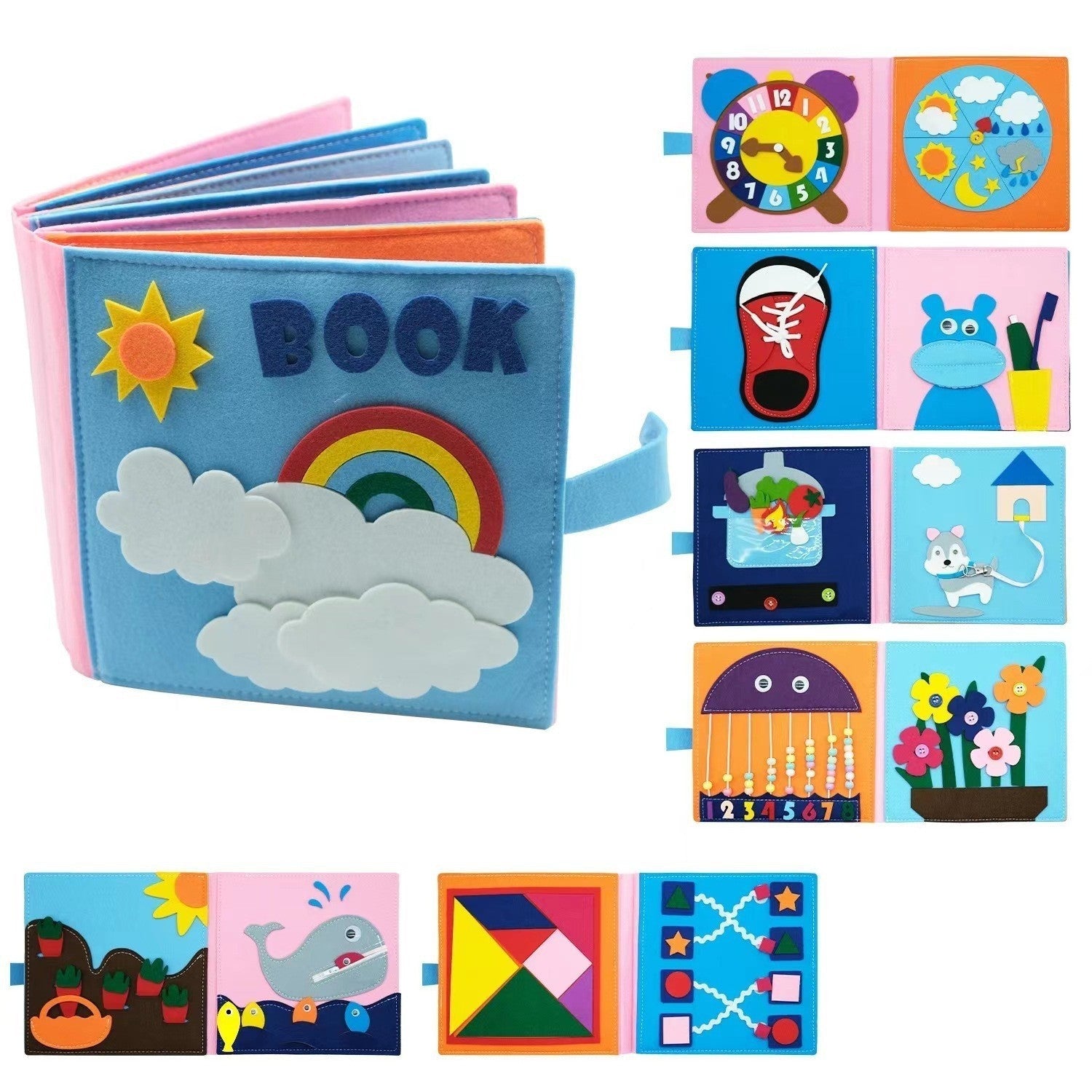 Felt Busy Board 3D Educational Rainbow Learning Story Book