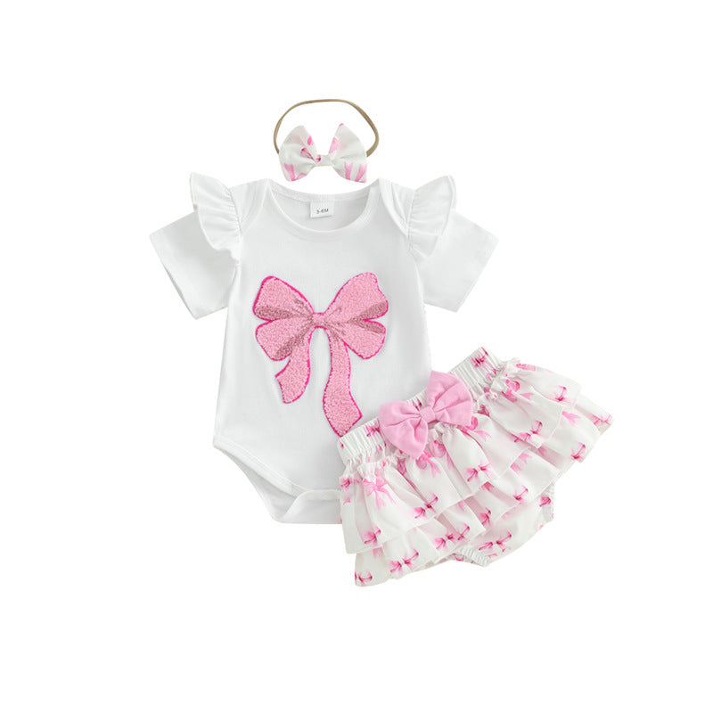 Cute Bow-Knot Romper Set For Baby Girls